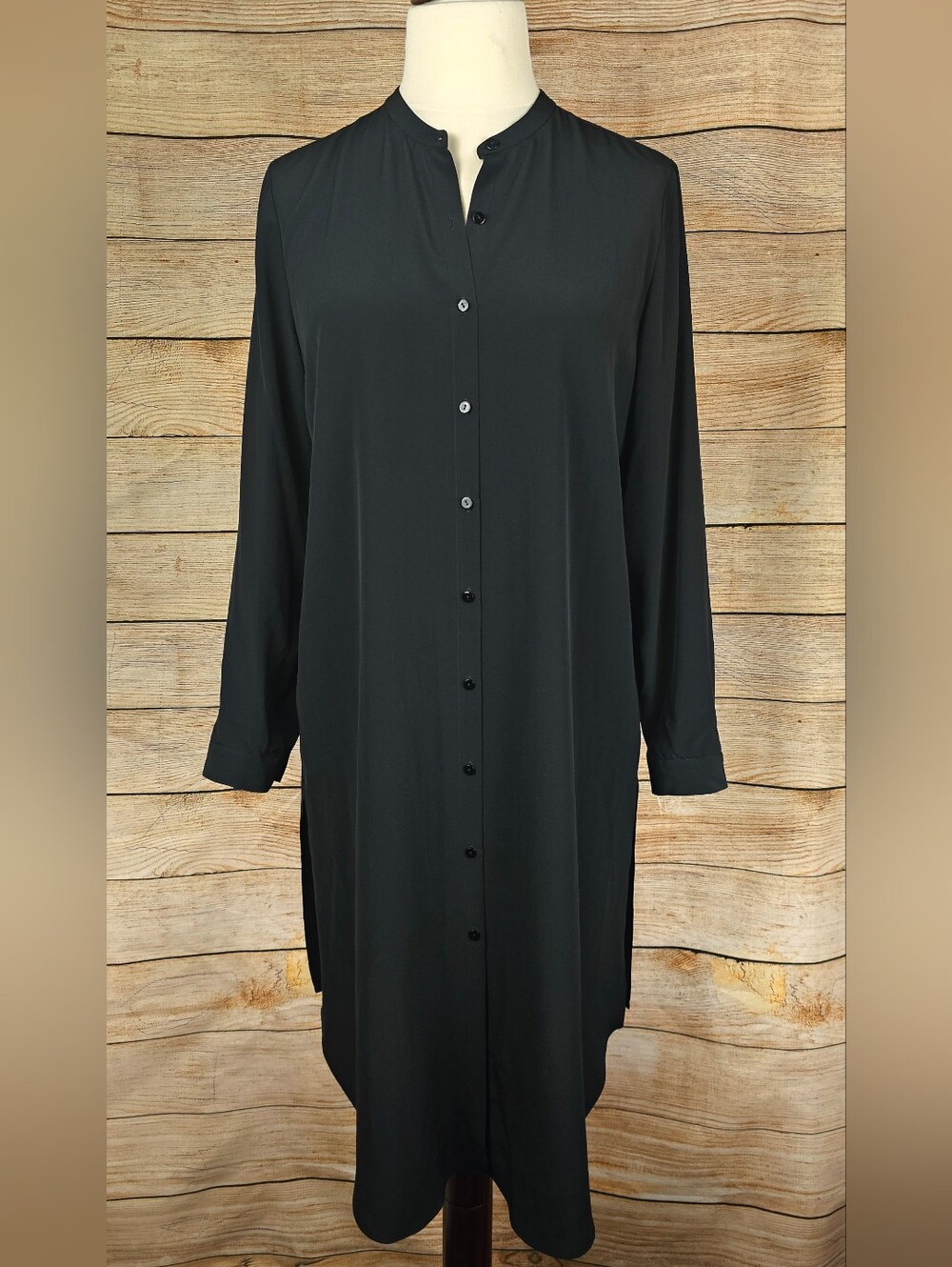 Eileen Fisher NWT  Silk Crepe de Chine Mandarin Collar Long Tunic Size Medium